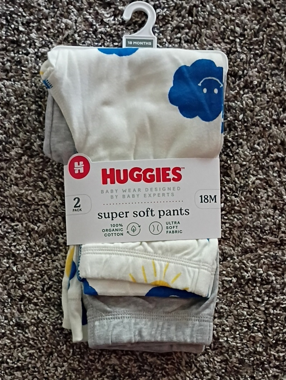 Huggies 18M Kids Super Soft Sweatpants & Joggers - White, Gray, Blue